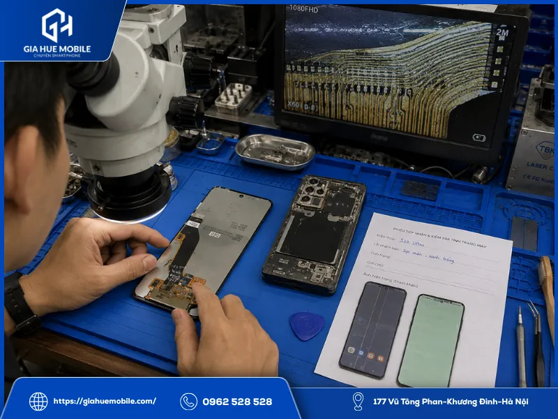 Kiểm tra nguyên nhân S20 Ultra sọc và xanh trắng màn hình