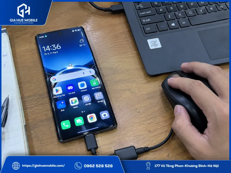 Dùng chuột OTG để thao tác khi OPPO Find X7 Ultra mất cảm ứng