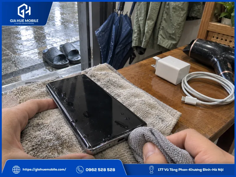 Vivo X100 Pro sau ép kính bị dính mưa được tắt nguồn, lau khô và không cắm sạc