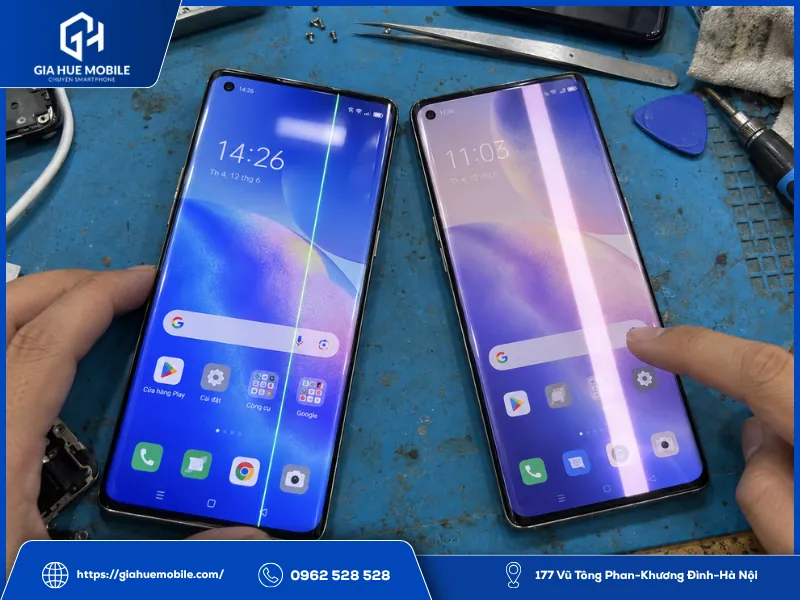 Các dạng sọc màn hình thường gặp trên OPPO Reno 5 Pro