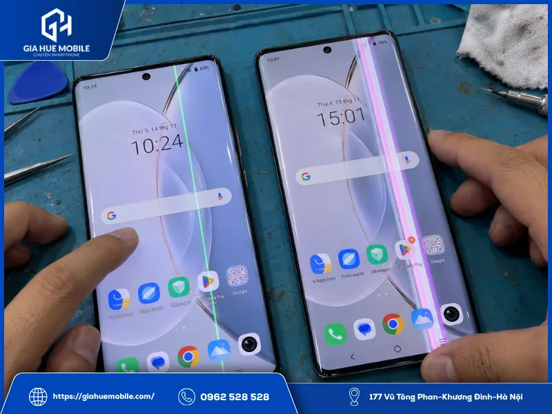 Các dạng sọc xanh, sọc hồng và nhiều sọc trên màn hình Vivo X90 Pro