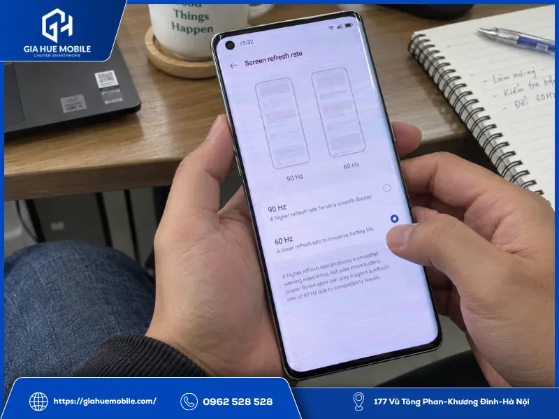 Điều chỉnh tần số quét OPPO Reno 5 Pro để kiểm tra lỗi nhiễu màn hình