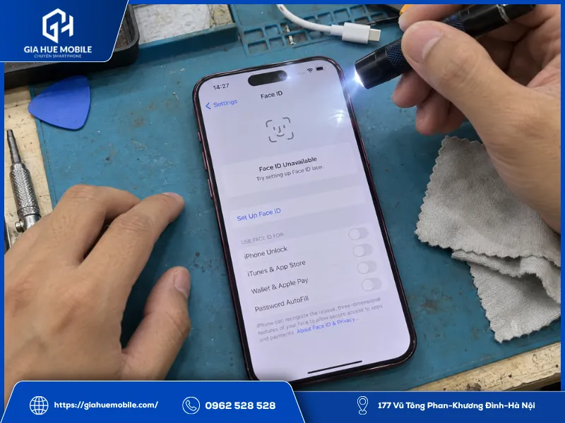 Kiểm tra Face ID iPhone 18 Pro Max bị lỗi sau khi ép kính