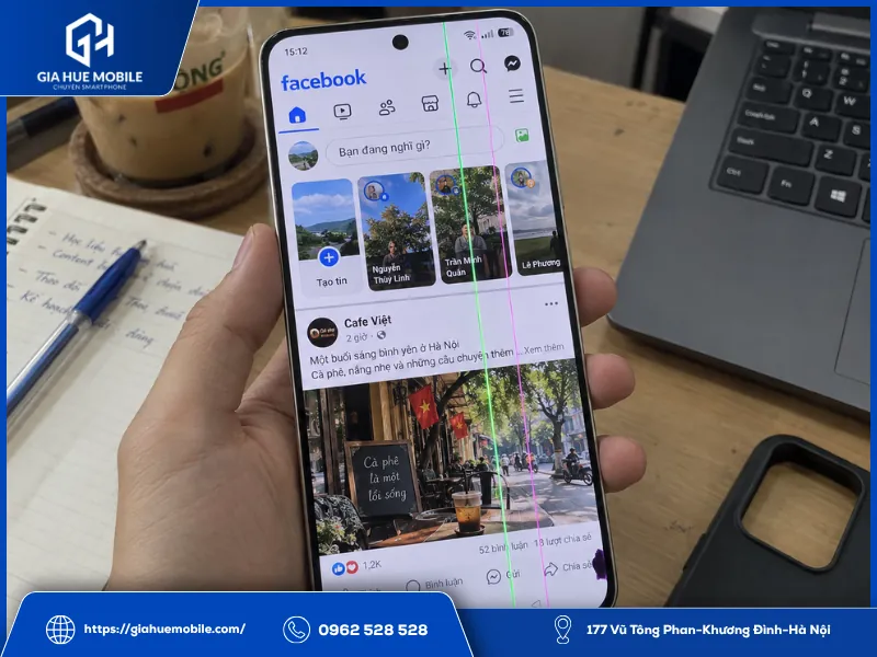 OPPO Reno 14 bị sọc xanh kèm sọc hồng và đốm đen trên màn hình