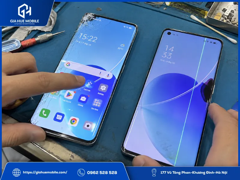 Phân biệt OPPO Reno 6 Pro chỉ cần ép kính và trường hợp phải thay màn hình