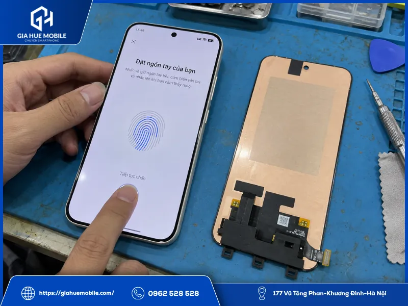 Kiểm tra vân tay dưới màn hình OPPO Reno 14 sau khi thay màn