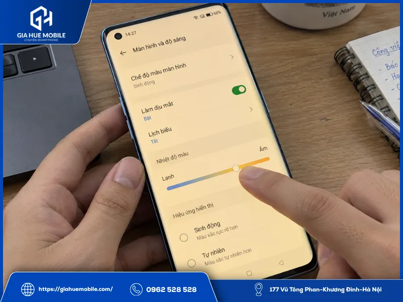 ALT:
OPPO Reno 6 Pro bị ám màu do cài đặt Eye Comfort và nhiệt độ màu