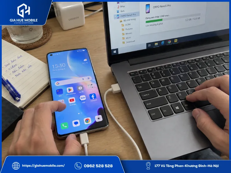 Sao lưu dữ liệu OPPO Reno 5 Pro khi màn hình bị chảy mực