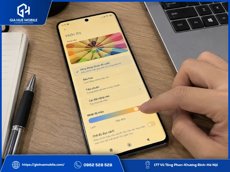 Kiểm tra chế độ đọc sách và nhiệt độ màu khi Xiaomi Civi 1 bị ám vàng màn hình